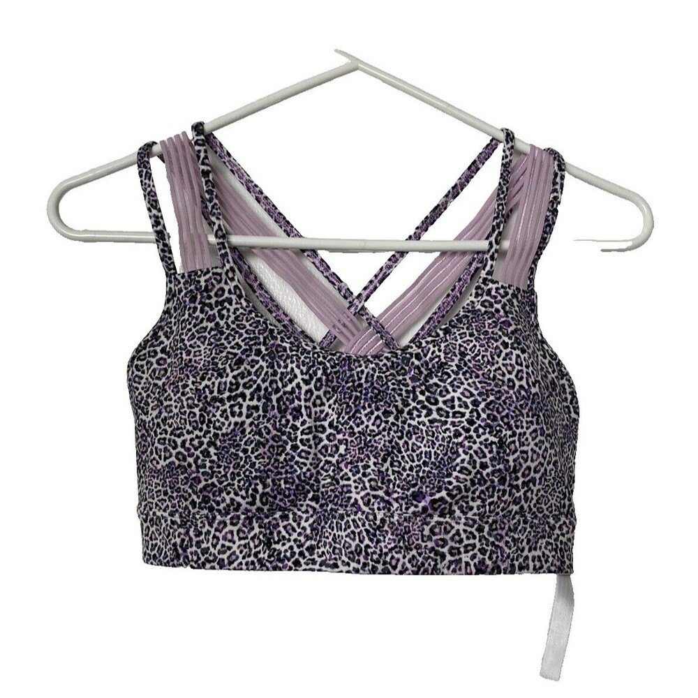 Victoria Secret Sports Bra Size S Women Purple Animal Print Leopard Cross Back
